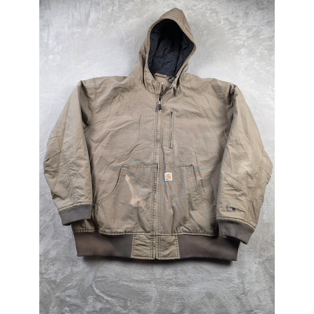 Carhartt Quick Duck Jacket Mens 2XL Brown Canvas Hooded Insulated 101493 908